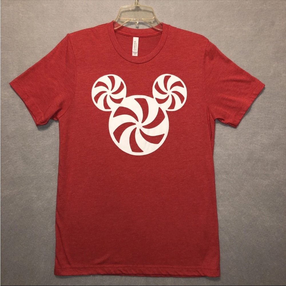 Bella Canvas Red Graphic Tee Holiday Print Mickey Mouse Ears/Christmas Medium